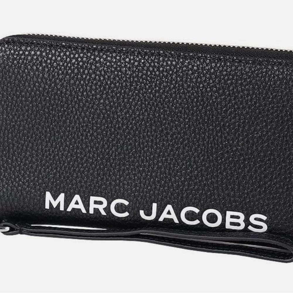 Marc Jacobs Black Pebbled Leather Wristlet with White Logo
